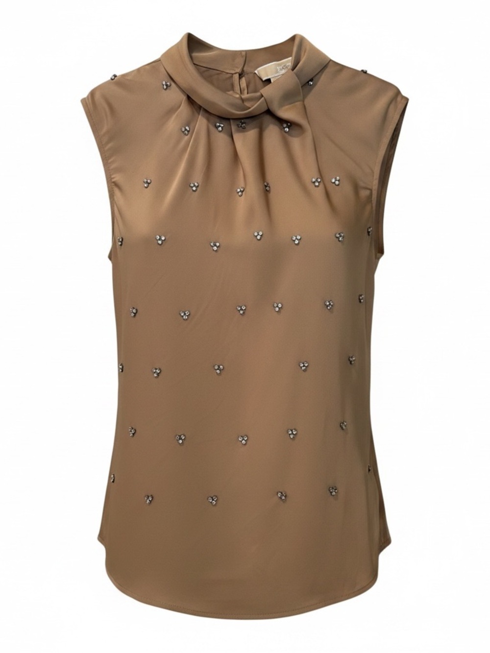 MICHAEL Michael Kors Camel Sleeveless Beaded Mock Neck Blouse